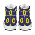 Navy Sunflower Pattern Print High Top Leather Sneakers