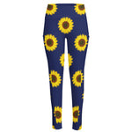 Navy Sunflower Pattern Print High-Waisted Pocket Leggings