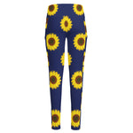 Navy Sunflower Pattern Print High-Waisted Pocket Leggings
