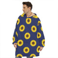 Navy Sunflower Pattern Print Hoodie Blanket