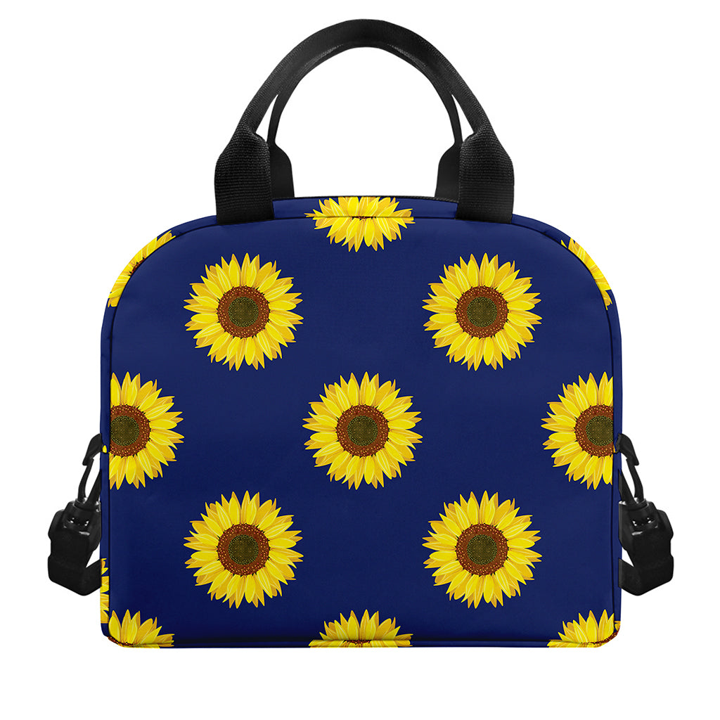 Navy Sunflower Pattern Print Insulated Lunch Bag