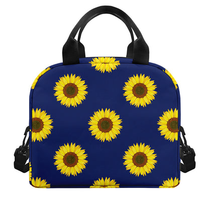 Navy Sunflower Pattern Print Insulated Lunch Bag