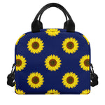 Navy Sunflower Pattern Print Insulated Lunch Bag