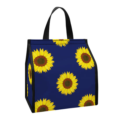 Navy Sunflower Pattern Print Insulated Lunch Tote