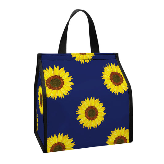 Navy Sunflower Pattern Print Insulated Lunch Tote