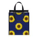 Navy Sunflower Pattern Print Insulated Lunch Tote