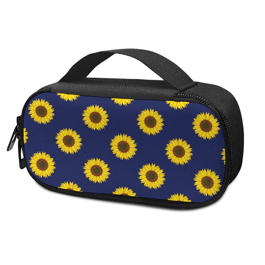 Navy Sunflower Pattern Print Insulin Cooler Travel Case