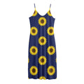 Navy Sunflower Pattern Print Jersey Midi Cami Dress