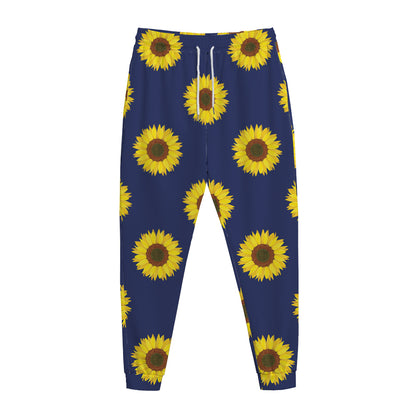 Navy Sunflower Pattern Print Jogger Pants