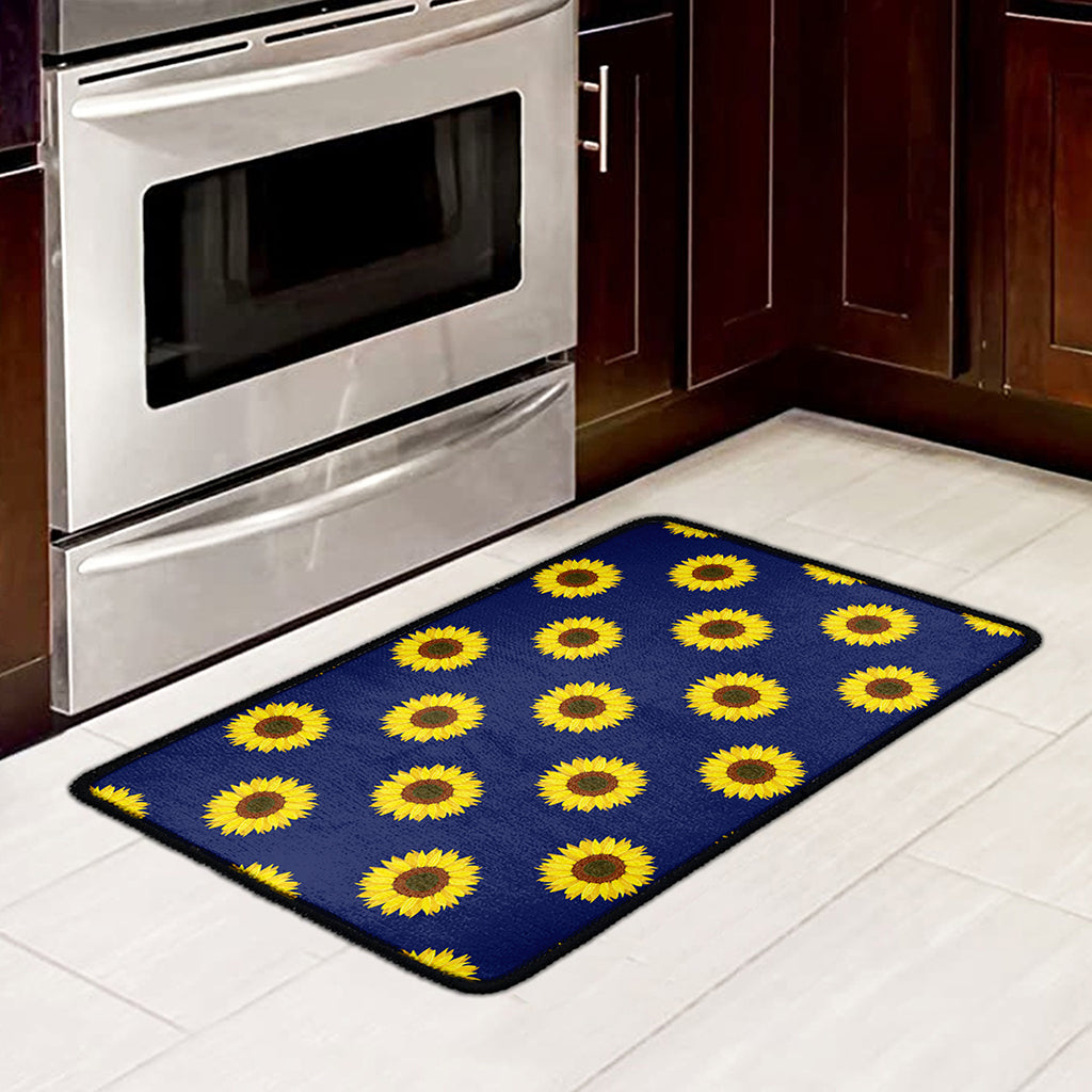 Navy Sunflower Pattern Print Kitchen Mat