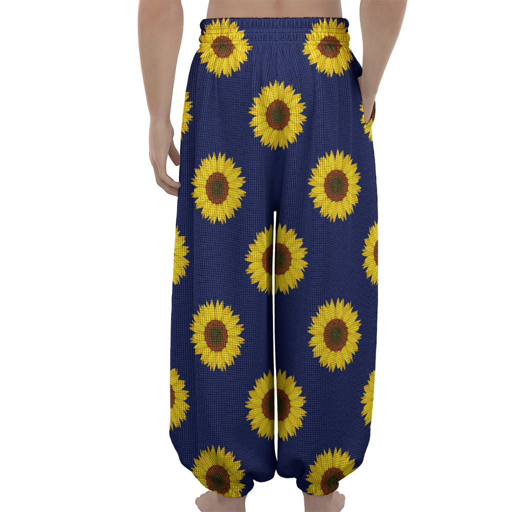 Navy Sunflower Pattern Print Lantern Pants