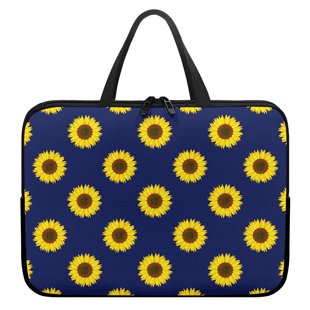 Navy Sunflower Pattern Print Laptop Sleeve With Handle