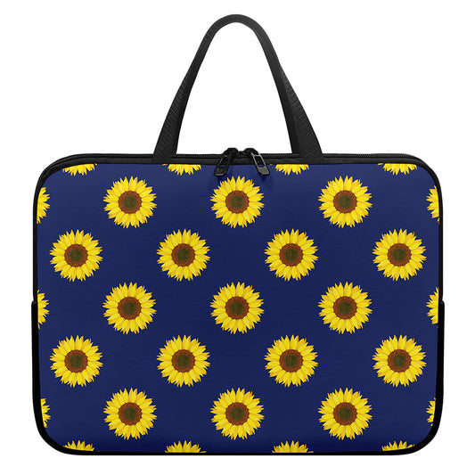 Navy Sunflower Pattern Print Laptop Sleeve With Handle