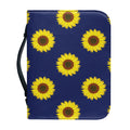 Navy Sunflower Pattern Print Leather Bible Cover