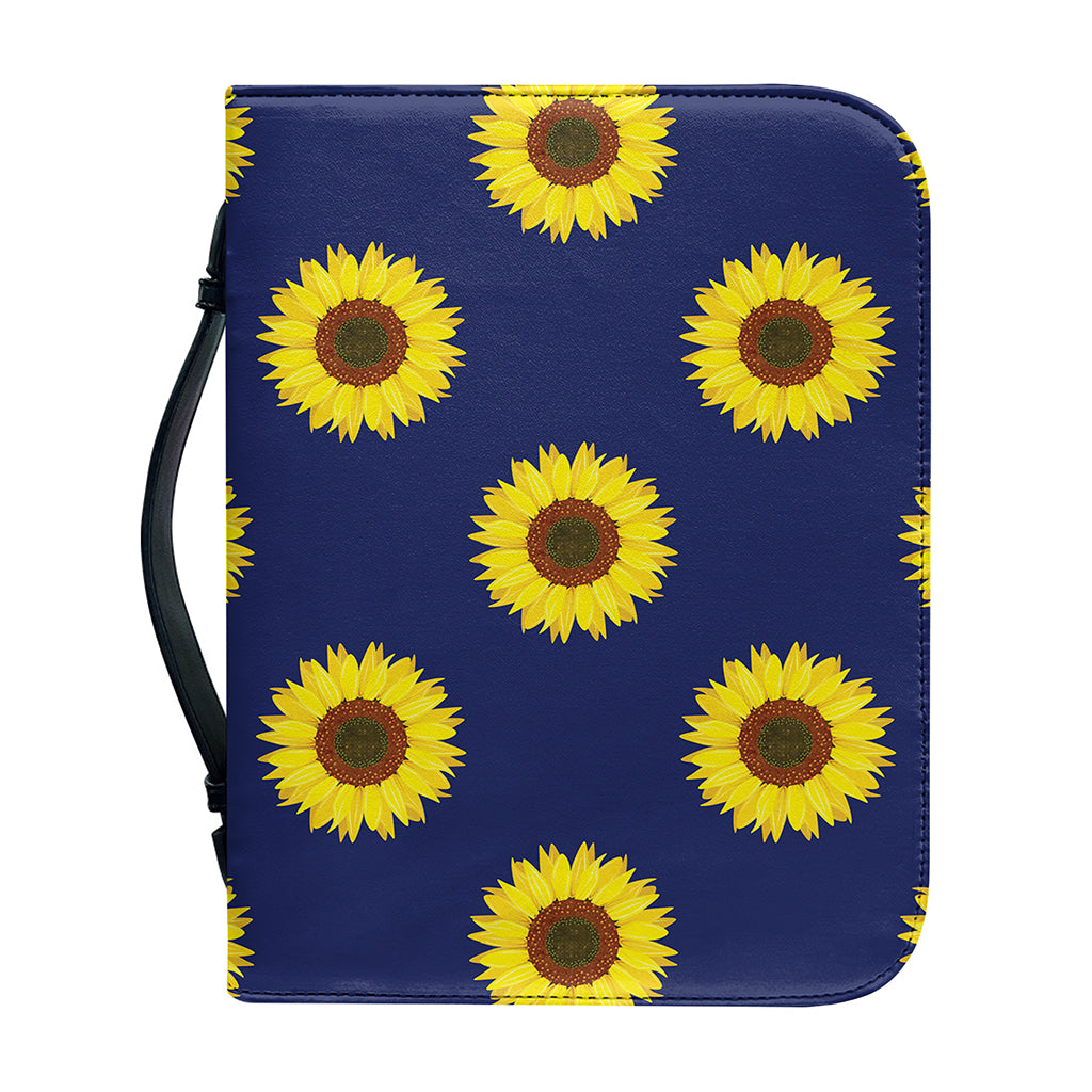 Navy Sunflower Pattern Print Leather Bible Cover