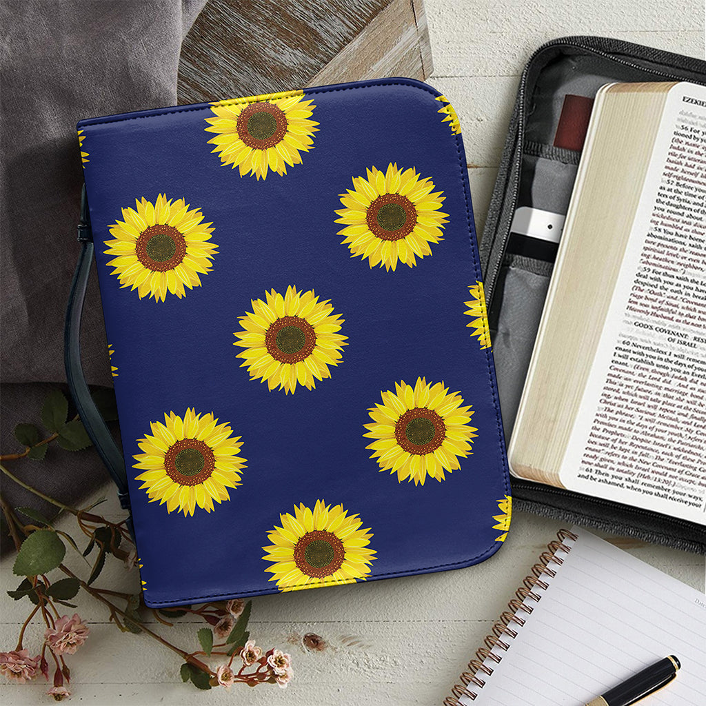 Navy Sunflower Pattern Print Leather Bible Cover