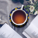 Navy Sunflower Pattern Print Leather Coaster Set