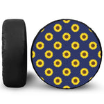 Navy Sunflower Pattern Print Leather Spare Tire Cover
