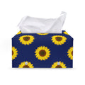 Navy Sunflower Pattern Print Leather Tissue Box Cover
