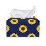 Navy Sunflower Pattern Print Leather Tissue Box Cover