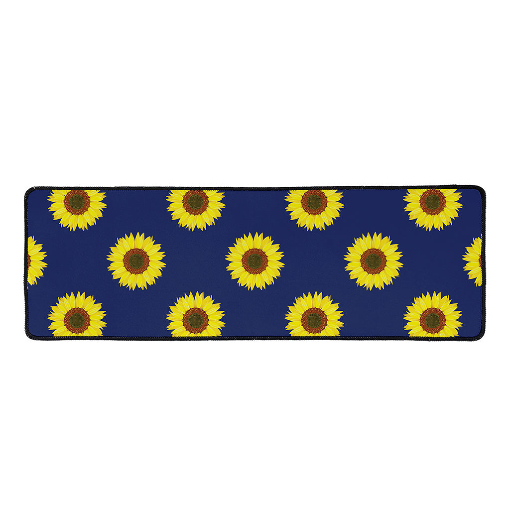 Navy Sunflower Pattern Print Long Kitchen Mat