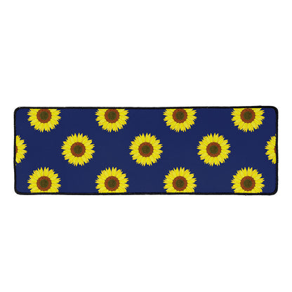 Navy Sunflower Pattern Print Long Kitchen Mat