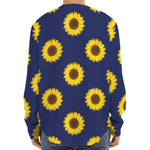 Navy Sunflower Pattern Print Long Sleeve Baseball Jersey