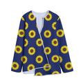Navy Sunflower Pattern Print Long Sleeve Short Coat