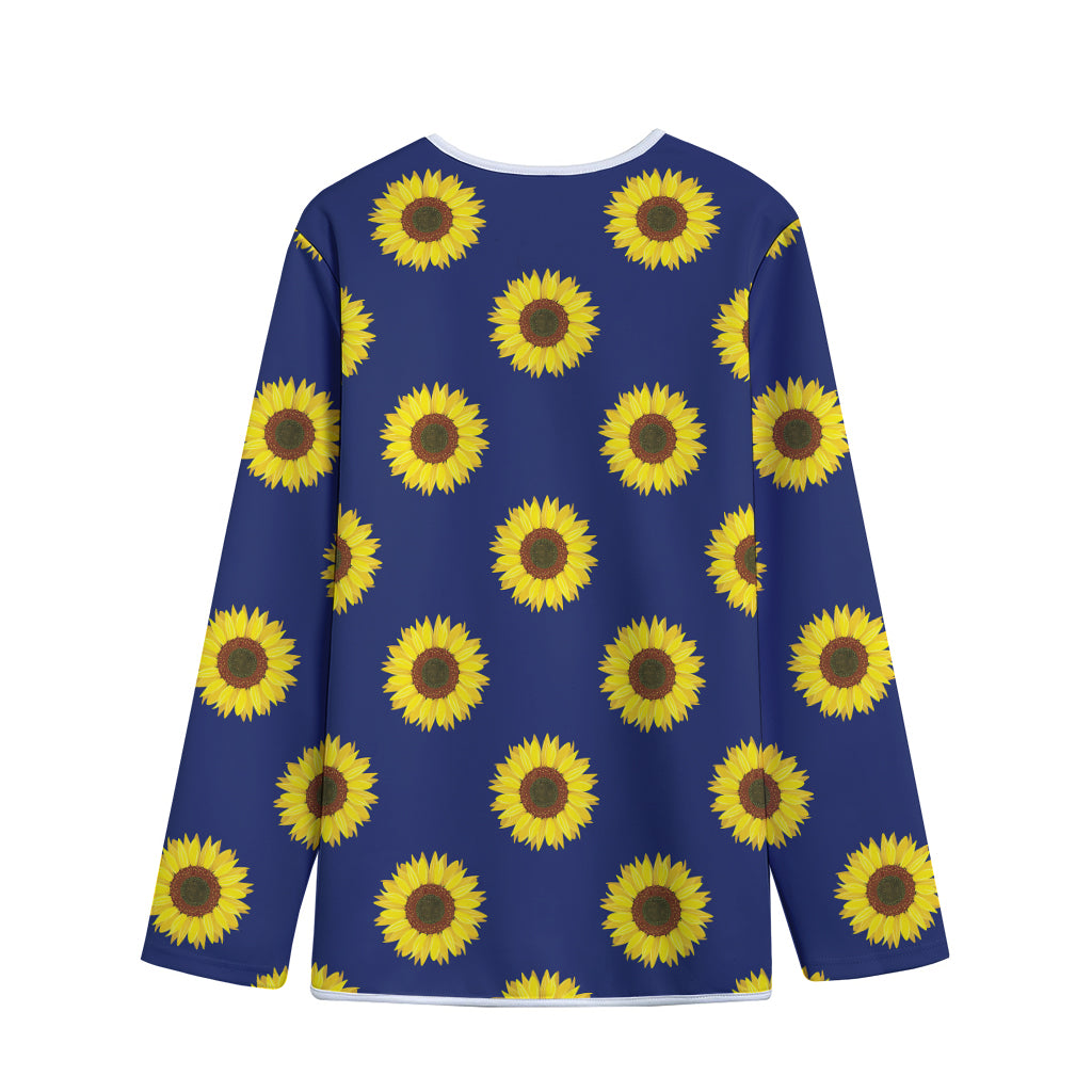Navy Sunflower Pattern Print Long Sleeve Short Coat