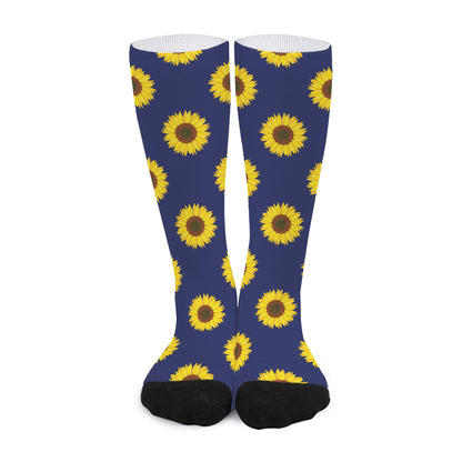 Navy Sunflower Pattern Print Long Socks