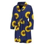 Navy Sunflower Pattern Print Men's Bathrobe
