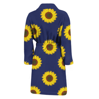 Navy Sunflower Pattern Print Men's Bathrobe