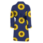 Navy Sunflower Pattern Print Men's Bathrobe