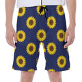 Navy Sunflower Pattern Print Men's Beach Shorts