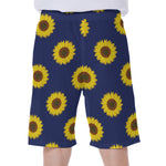 Navy Sunflower Pattern Print Men's Beach Shorts