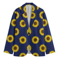 Navy Sunflower Pattern Print Men's Blazer