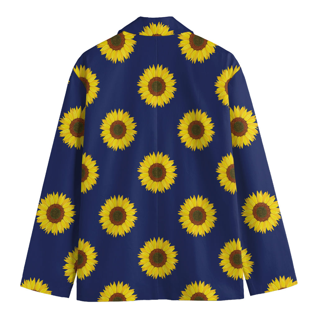 Navy Sunflower Pattern Print Men's Blazer