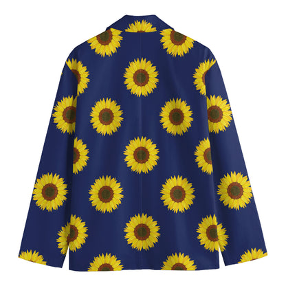 Navy Sunflower Pattern Print Men's Blazer