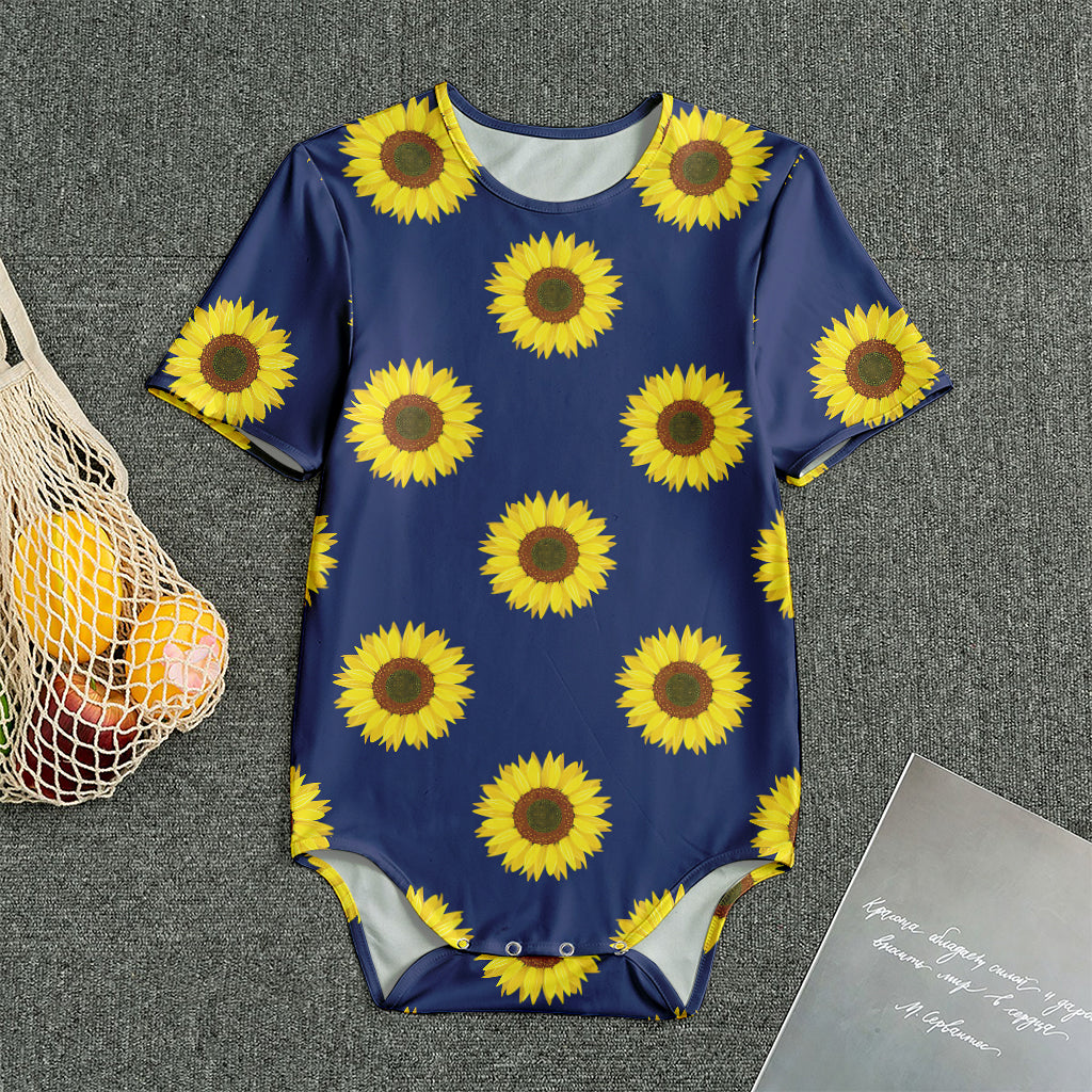 Navy Sunflower Pattern Print Men's Bodysuit