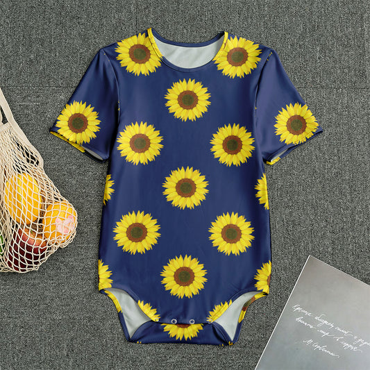 Navy Sunflower Pattern Print Men's Bodysuit