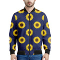 Navy Sunflower Pattern Print Men's Bomber Jacket
