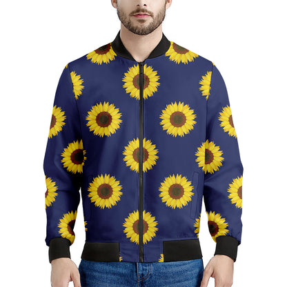 Navy Sunflower Pattern Print Men's Bomber Jacket