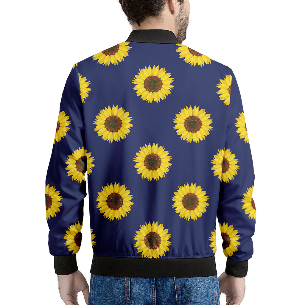 Navy Sunflower Pattern Print Men's Bomber Jacket