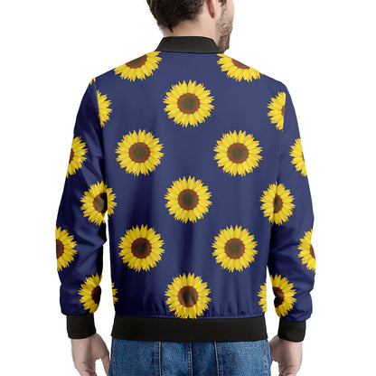 Navy Sunflower Pattern Print Men's Bomber Jacket