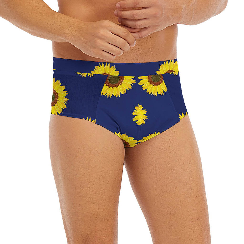 Navy Sunflower Pattern Print Men's Briefs