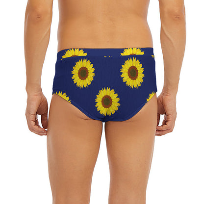 Navy Sunflower Pattern Print Men's Briefs