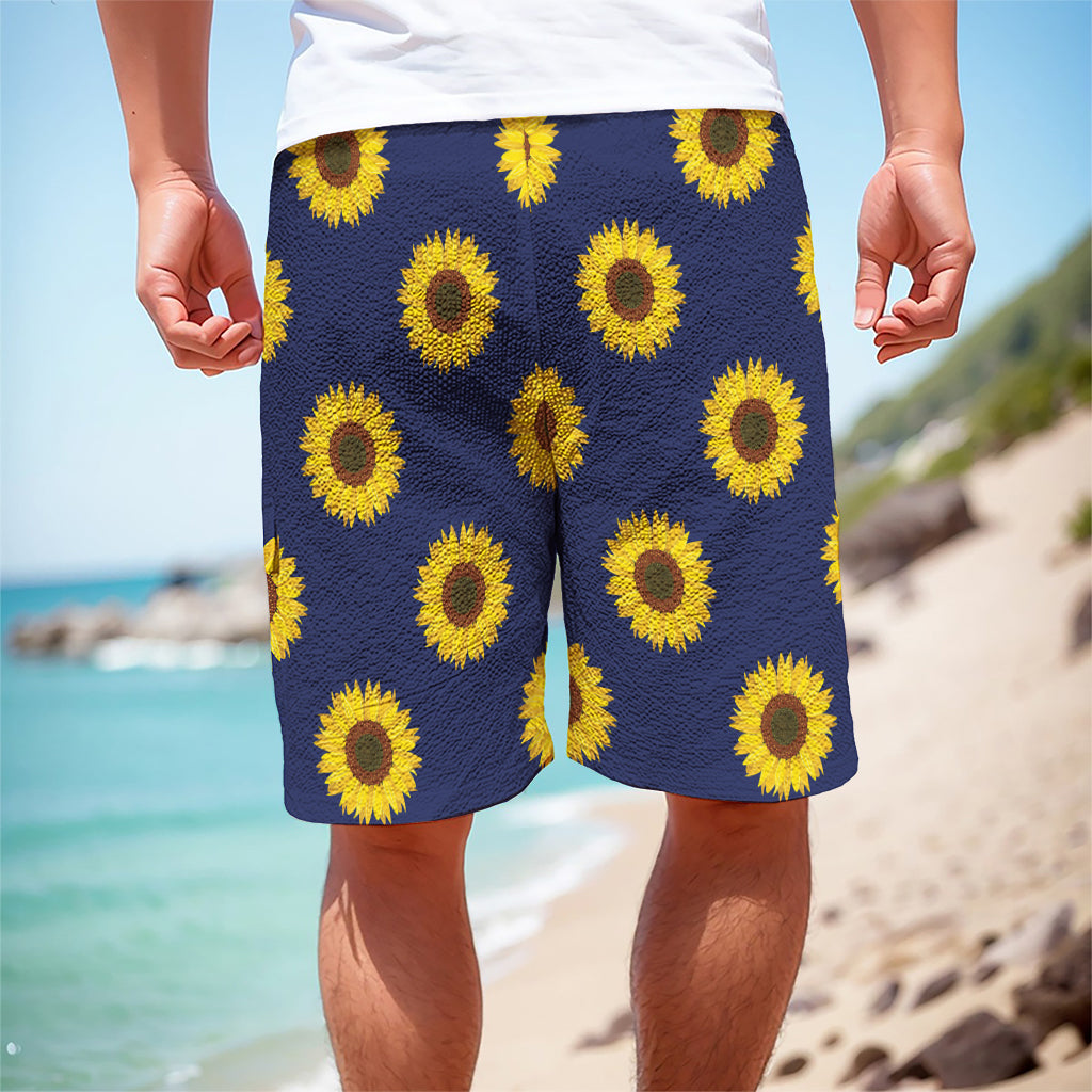 Navy Sunflower Pattern Print Men's Cargo Shorts