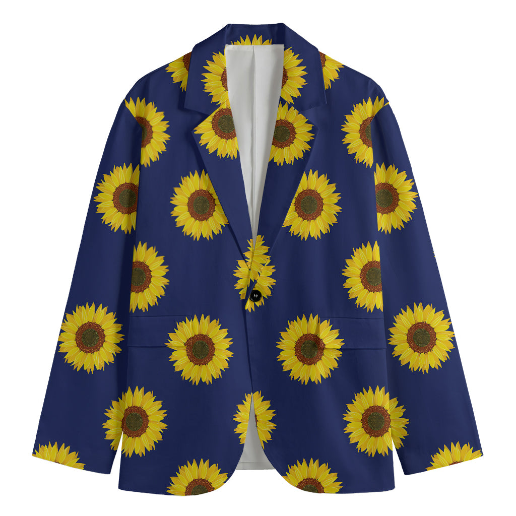 Navy Sunflower Pattern Print Men's Cotton Blazer