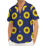 Navy Sunflower Pattern Print Men's Deep V-Neck Shirt