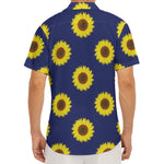 Navy Sunflower Pattern Print Men's Deep V-Neck Shirt